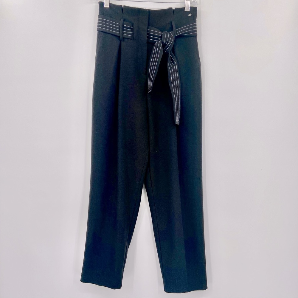NWT Topshop Paperbag High Waist Black Career Trousers 4
